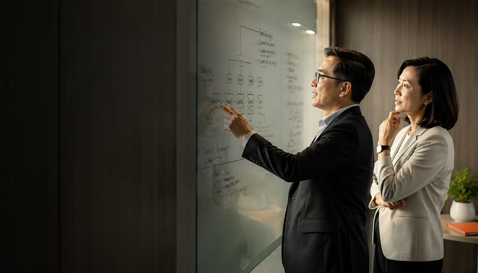 HR consultation Singapore — People Profilers senior HR consultant working through audit findings and C&B strategy at a whiteboard
